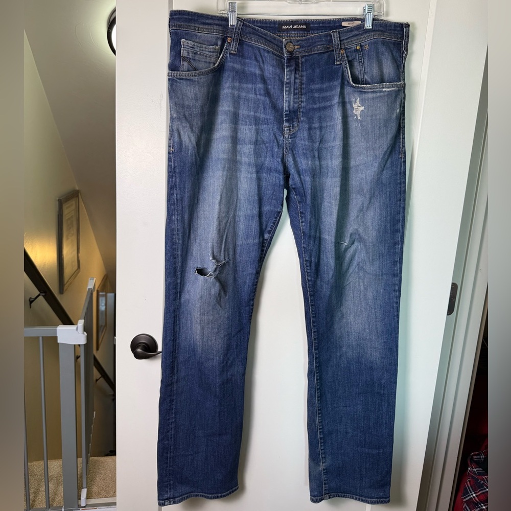 Mavi Jeans Men's Matt Straight Leg Relaxed‎ Fit Mid Stone Wash Jean 38x34